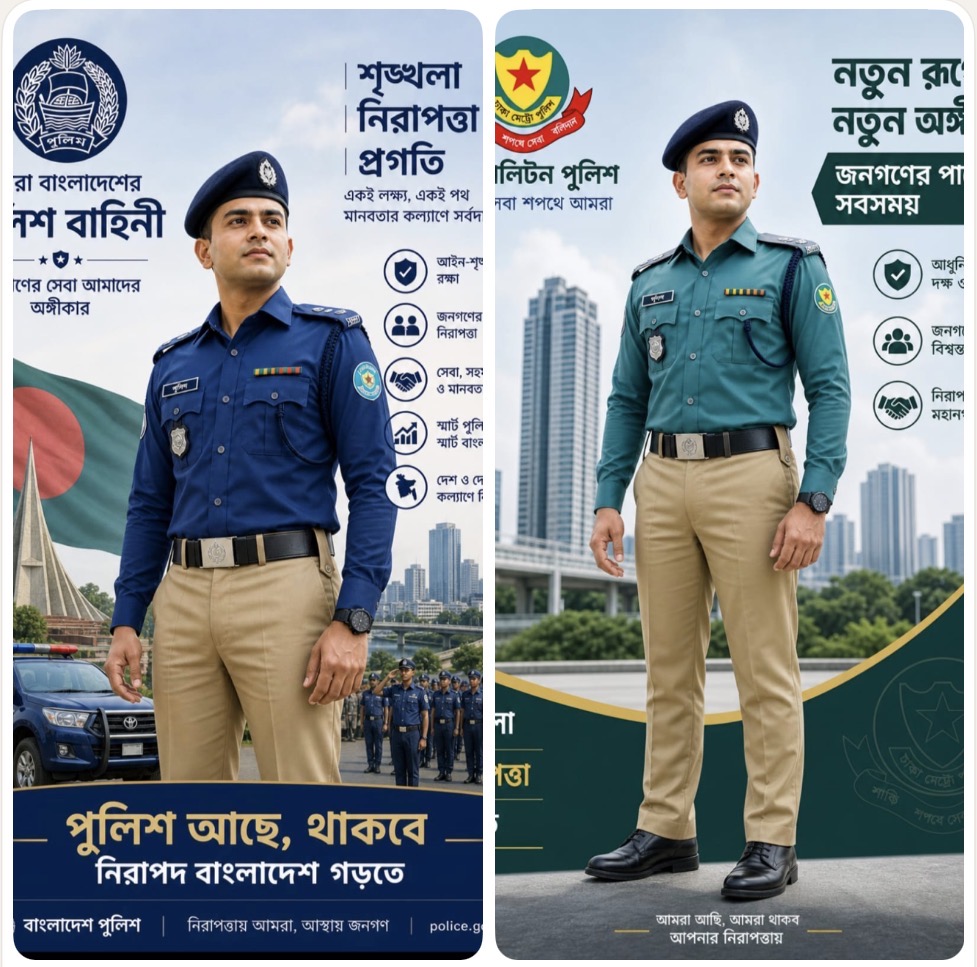 পুলিশ ইউনিফর্মের রঙ ফের বদলের সিদ্ধান্ত: বিতর্ক বনাম প্রত্যাশা- পুলিশের ইউনিফর্মের রঙ বদলালেই কি ভেতরের মানুষটি বদলে যাবে?