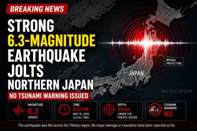 Strong 6.3-Magnitude Earthquake Jolts Northern Japan, No Tsunami Warning Issued