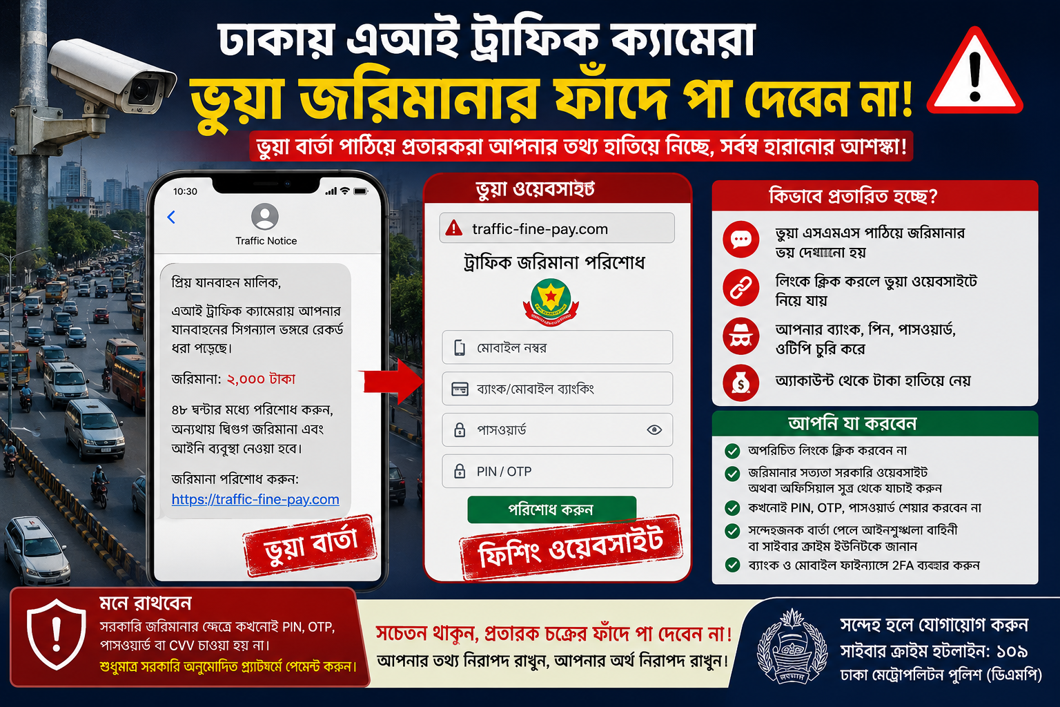 Cybercriminals Exploit Dhaka’s AI Traffic Camera System With Fake Fine Messages, Citizens Warned of Major Phishing Scam