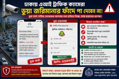 ঢাকায় এআই ট্রাফিক ক্যামেরা ব্যবস্থাকে কাজে লাগিয়ে ভুয়া জরিমানার ফাঁদ, ফিশিং প্রতারণায় সর্বস্ব হারানোর আশঙ্কা